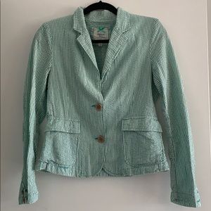 Green and white stripped seersucker blazer